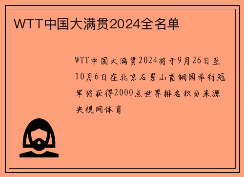 WTT中国大满贯2024全名单