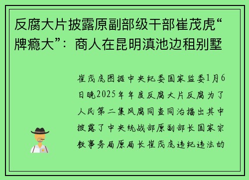 反腐大片披露原副部级干部崔茂虎“牌瘾大”：商人在昆明滇池边租别墅供其打牌