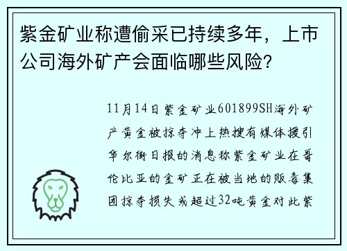 紫金矿业称遭偷采已持续多年，上市公司海外矿产会面临哪些风险？
