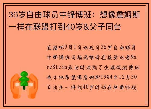 36岁自由球员中锋博班：想像詹姆斯一样在联盟打到40岁&父子同台